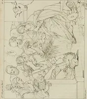 An illustration from Annales du musée et de l'école moderne des beaux-arts : recueil de gravures au trait, d'après les principaux ouvrages de peinture, sculpture, ou projets d'architecture, qui, chaque année, ont remporté le prix, soit aux écoles spéciales, soit aux concours nationaux : les productions des artistes en tous genres, qui, aux différentes expositions, ont été citées avec éloges : les morceaux les plus estimés ou inédits de la galerie de peinture : la suite complète de celle des antiques : édifices anciens et modernes, etc. (1800)