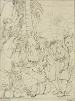 An illustration from Annales du musée et de l'école moderne des beaux-arts : recueil de gravures au trait, d'après les principaux ouvrages de peinture, sculpture, ou projets d'architecture, qui, chaque année, ont remporté le prix, soit aux écoles spéciales, soit aux concours nationaux : les productions des artistes en tous genres, qui, aux différentes expositions, ont été citées avec éloges : les morceaux les plus estimés ou inédits de la galerie de peinture : la suite complète de celle des antiques : édifices anciens et modernes, etc. (1800)