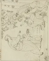 An illustration from Annales du musée et de l'école moderne des beaux-arts : recueil de gravures au trait, d'après les principaux ouvrages de peinture, sculpture, ou projets d'architecture, qui, chaque année, ont remporté le prix, soit aux écoles spéciales, soit aux concours nationaux : les productions des artistes en tous genres, qui, aux différentes expositions, ont été citées avec éloges : les morceaux les plus estimés ou inédits de la galerie de peinture : la suite complète de celle des antiques : édifices anciens et modernes, etc. (1800)