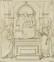 An illustration from Annales du musée et de l'école moderne des beaux-arts : recueil de gravures au trait, d'après les principaux ouvrages de peinture, sculpture, ou projets d'architecture, qui, chaque année, ont remporté le prix, soit aux écoles spéciales, soit aux concours nationaux : les productions des artistes en tous genres, qui, aux différentes expositions, ont été citées avec éloges : les morceaux les plus estimés ou inédits de la galerie de peinture : la suite complète de celle des antiques : édifices anciens et modernes, etc. (1800)