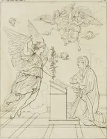 An illustration from Annales du musée et de l'école moderne des beaux-arts : recueil de gravures au trait, d'après les principaux ouvrages de peinture, sculpture, ou projets d'architecture, qui, chaque année, ont remporté le prix, soit aux écoles spéciales, soit aux concours nationaux : les productions des artistes en tous genres, qui, aux différentes expositions, ont été citées avec éloges : les morceaux les plus estimés ou inédits de la galerie de peinture : la suite complète de celle des antiques : édifices anciens et modernes, etc. (1800)