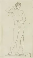 An illustration from Annales du musée et de l'école moderne des beaux-arts : recueil de gravures au trait, d'après les principaux ouvrages de peinture, sculpture, ou projets d'architecture, qui, chaque année, ont remporté le prix, soit aux écoles spéciales, soit aux concours nationaux : les productions des artistes en tous genres, qui, aux différentes expositions, ont été citées avec éloges : les morceaux les plus estimés ou inédits de la galerie de peinture : la suite complète de celle des antiques : édifices anciens et modernes, etc. (1800)