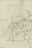 An illustration from Annales du musée et de l'école moderne des beaux-arts : recueil de gravures au trait, d'après les principaux ouvrages de peinture, sculpture, ou projets d'architecture, qui, chaque année, ont remporté le prix, soit aux écoles spéciales, soit aux concours nationaux : les productions des artistes en tous genres, qui, aux différentes expositions, ont été citées avec éloges : les morceaux les plus estimés ou inédits de la galerie de peinture : la suite complète de celle des antiques : édifices anciens et modernes, etc. (1800)