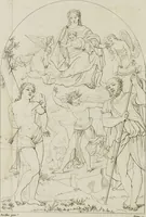 An illustration from Annales du musée et de l'école moderne des beaux-arts : recueil de gravures au trait, d'après les principaux ouvrages de peinture, sculpture, ou projets d'architecture, qui, chaque année, ont remporté le prix, soit aux écoles spéciales, soit aux concours nationaux : les productions des artistes en tous genres, qui, aux différentes expositions, ont été citées avec éloges : les morceaux les plus estimés ou inédits de la galerie de peinture : la suite complète de celle des antiques : édifices anciens et modernes, etc. (1800)