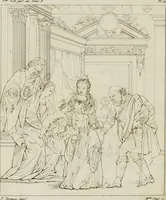 An illustration from Annales du musée et de l'école moderne des beaux-arts : recueil de gravures au trait, d'après les principaux ouvrages de peinture, sculpture, ou projets d'architecture, qui, chaque année, ont remporté le prix, soit aux écoles spéciales, soit aux concours nationaux : les productions des artistes en tous genres, qui, aux différentes expositions, ont été citées avec éloges : les morceaux les plus estimés ou inédits de la galerie de peinture : la suite complète de celle des antiques : édifices anciens et modernes, etc. (1800)