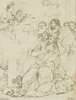An illustration from Annales du musée et de l'école moderne des beaux-arts : recueil de gravures au trait, d'après les principaux ouvrages de peinture, sculpture, ou projets d'architecture, qui, chaque année, ont remporté le prix, soit aux écoles spéciales, soit aux concours nationaux : les productions des artistes en tous genres, qui, aux différentes expositions, ont été citées avec éloges : les morceaux les plus estimés ou inédits de la galerie de peinture : la suite complète de celle des antiques : édifices anciens et modernes, etc. (1800)