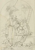 An illustration from Annales du musée et de l'école moderne des beaux-arts : recueil de gravures au trait, d'après les principaux ouvrages de peinture, sculpture, ou projets d'architecture, qui, chaque année, ont remporté le prix, soit aux écoles spéciales, soit aux concours nationaux : les productions des artistes en tous genres, qui, aux différentes expositions, ont été citées avec éloges : les morceaux les plus estimés ou inédits de la galerie de peinture : la suite complète de celle des antiques : édifices anciens et modernes, etc. (1800)