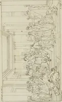 An illustration from Annales du musée et de l'école moderne des beaux-arts : recueil de gravures au trait, d'après les principaux ouvrages de peinture, sculpture, ou projets d'architecture, qui, chaque année, ont remporté le prix, soit aux écoles spéciales, soit aux concours nationaux : les productions des artistes en tous genres, qui, aux différentes expositions, ont été citées avec éloges : les morceaux les plus estimés ou inédits de la galerie de peinture : la suite complète de celle des antiques : édifices anciens et modernes, etc. (1800)