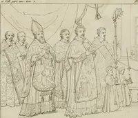 An illustration from Annales du musée et de l'école moderne des beaux-arts : recueil de gravures au trait, d'après les principaux ouvrages de peinture, sculpture, ou projets d'architecture, qui, chaque année, ont remporté le prix, soit aux écoles spéciales, soit aux concours nationaux : les productions des artistes en tous genres, qui, aux différentes expositions, ont été citées avec éloges : les morceaux les plus estimés ou inédits de la galerie de peinture : la suite complète de celle des antiques : édifices anciens et modernes, etc. (1800)