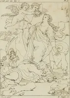 An illustration from Annales du musée et de l'école moderne des beaux-arts : recueil de gravures au trait, d'après les principaux ouvrages de peinture, sculpture, ou projets d'architecture, qui, chaque année, ont remporté le prix, soit aux écoles spéciales, soit aux concours nationaux : les productions des artistes en tous genres, qui, aux différentes expositions, ont été citées avec éloges : les morceaux les plus estimés ou inédits de la galerie de peinture : la suite complète de celle des antiques : édifices anciens et modernes, etc. (1800)