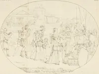 An illustration from Annales du musée et de l'école moderne des beaux-arts : recueil de gravures au trait, d'après les principaux ouvrages de peinture, sculpture, ou projets d'architecture, qui, chaque année, ont remporté le prix, soit aux écoles spéciales, soit aux concours nationaux : les productions des artistes en tous genres, qui, aux différentes expositions, ont été citées avec éloges : les morceaux les plus estimés ou inédits de la galerie de peinture : la suite complète de celle des antiques : édifices anciens et modernes, etc. (1800)
