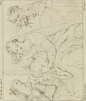 An illustration from Annales du musée et de l'école moderne des beaux-arts : recueil de gravures au trait, d'après les principaux ouvrages de peinture, sculpture, ou projets d'architecture, qui, chaque année, ont remporté le prix, soit aux écoles spéciales, soit aux concours nationaux : les productions des artistes en tous genres, qui, aux différentes expositions, ont été citées avec éloges : les morceaux les plus estimés ou inédits de la galerie de peinture : la suite complète de celle des antiques : édifices anciens et modernes, etc. (1800)