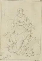 An illustration from Annales du musée et de l'école moderne des beaux-arts : recueil de gravures au trait, d'après les principaux ouvrages de peinture, sculpture, ou projets d'architecture, qui, chaque année, ont remporté le prix, soit aux écoles spéciales, soit aux concours nationaux : les productions des artistes en tous genres, qui, aux différentes expositions, ont été citées avec éloges : les morceaux les plus estimés ou inédits de la galerie de peinture : la suite complète de celle des antiques : édifices anciens et modernes, etc. (1800)