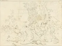 An illustration from Annales du musée et de l'école moderne des beaux-arts : recueil de gravures au trait, d'après les principaux ouvrages de peinture, sculpture, ou projets d'architecture, qui, chaque année, ont remporté le prix, soit aux écoles spéciales, soit aux concours nationaux : les productions des artistes en tous genres, qui, aux différentes expositions, ont été citées avec éloges : les morceaux les plus estimés ou inédits de la galerie de peinture : la suite complète de celle des antiques : édifices anciens et modernes, etc. (1800)