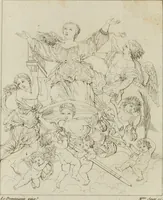 Picture 25 of 73 from Annales du musée et de l'école moderne des beaux-arts : recueil de gravures au trait, d'après les principaux ouvrages de peinture, sculpture, ou projets d'architecture, qui, chaque année, ont remporté le prix, soit aux écoles spéciales, soit aux concours nationaux : les productions des artistes en tous genres, qui, aux différentes expositions, ont été citées avec éloges : les morceaux les plus estimés ou inédits de la galerie de peinture : la suite complète de celle des antiques : édifices anciens et modernes, etc. (1800), leaf 93