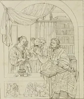 Picture 32 of 92 from Annales du musée et de l'école moderne des beaux-arts : recueil de gravures au trait, d'après les principaux ouvrages de peinture, sculpture, ou projets d'architecture, qui, chaque année, ont remporté le prix, soit aux écoles spéciales, soit aux concours nationaux : les productions des artistes en tous genres, qui, aux différentes expositions, ont été citées avec éloges : les morceaux les plus estimés ou inédits de la galerie de peinture : la suite complète de celle des antiques : édifices anciens et modernes, etc. (1800), leaf 135