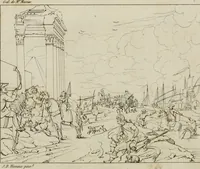 Picture 37 of 92 from Annales du musée et de l'école moderne des beaux-arts : recueil de gravures au trait, d'après les principaux ouvrages de peinture, sculpture, ou projets d'architecture, qui, chaque année, ont remporté le prix, soit aux écoles spéciales, soit aux concours nationaux : les productions des artistes en tous genres, qui, aux différentes expositions, ont été citées avec éloges : les morceaux les plus estimés ou inédits de la galerie de peinture : la suite complète de celle des antiques : édifices anciens et modernes, etc. (1800), leaf 155