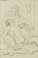 Picture 22 of 92 from Annales du musée et de l'école moderne des beaux-arts : recueil de gravures au trait, d'après les principaux ouvrages de peinture, sculpture, ou projets d'architecture, qui, chaque année, ont remporté le prix, soit aux écoles spéciales, soit aux concours nationaux : les productions des artistes en tous genres, qui, aux différentes expositions, ont été citées avec éloges : les morceaux les plus estimés ou inédits de la galerie de peinture : la suite complète de celle des antiques : édifices anciens et modernes, etc. (1800), leaf 95