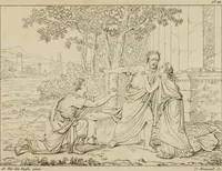 An illustration from Annales du Salon de Gand et de l'école moderne des Pays-Bas : recueil de morceaux choisis parmi les ouvrages de peinture, sculpture, architecture et gravure, esposés au musée en 1820, et d'autres nouvelles productions d l'art : gravés au trait, avec l'explication des sujets et une notice sur les artistes (1823)