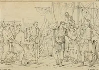 An illustration from Annales du Salon de Gand et de l'école moderne des Pays-Bas : recueil de morceaux choisis parmi les ouvrages de peinture, sculpture, architecture et gravure, esposés au musée en 1820, et d'autres nouvelles productions d l'art : gravés au trait, avec l'explication des sujets et une notice sur les artistes (1823)