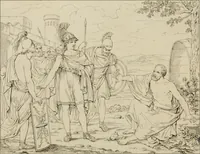 An illustration from Annales du Salon de Gand et de l'école moderne des Pays-Bas : recueil de morceaux choisis parmi les ouvrages de peinture, sculpture, architecture et gravure, esposés au musée en 1820, et d'autres nouvelles productions d l'art : gravés au trait, avec l'explication des sujets et une notice sur les artistes (1823)
