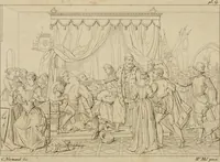An illustration from Annales du Salon de Gand et de l'école moderne des Pays-Bas : recueil de morceaux choisis parmi les ouvrages de peinture, sculpture, architecture et gravure, esposés au musée en 1820, et d'autres nouvelles productions d l'art : gravés au trait, avec l'explication des sujets et une notice sur les artistes (1823)