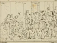 An illustration from Annales du Salon de Gand et de l'école moderne des Pays-Bas : recueil de morceaux choisis parmi les ouvrages de peinture, sculpture, architecture et gravure, esposés au musée en 1820, et d'autres nouvelles productions d l'art : gravés au trait, avec l'explication des sujets et une notice sur les artistes (1823)