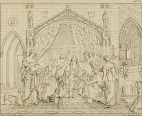 An illustration from Annales du Salon de Gand et de l'école moderne des Pays-Bas : recueil de morceaux choisis parmi les ouvrages de peinture, sculpture, architecture et gravure, esposés au musée en 1820, et d'autres nouvelles productions d l'art : gravés au trait, avec l'explication des sujets et une notice sur les artistes (1823)
