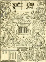 An illustration from Annals of Parisian typography : containing an account of the earliest typographical establishments of Paris; and notices and illustrations of the most remarkable productions of the Parisian Gothic press; compiled principally to shew its general character; and its particular influence upon the early English press (1818)