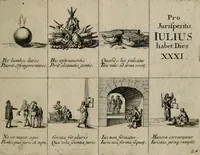 Picture 51 of 101 from Annus symbolicus, emblemmatice, et versu leonino : quemcumq[ue] statum hominum incitans ad animum pie recreandum : humillimè oblatus serenissimo electorali principi Carolo Alberto vtriusq[ue] Bavariae &c. duci. etc. etc. [sic] : accrescenti orbis terrae delicio (1699), leaf 54
