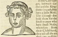 An illustration from Anthropometamorphosis: man transform'd: or, The artificiall changling, historically presented, in the mad and cruel gallantry, foolish bravery, ridiculous beauty, filthy finenesse, and loathsome loveliness of most nations, fashioning and altering their bodies from the mould intended by nature; with figures of those transformations. To which artificial and affected deformations are added, all the native and national monstrosities that have appeared to disfigure the humane fabrick. With a vindication of the regular beauty and honesty of nature (1653)