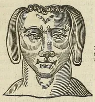 An illustration from Anthropometamorphosis: man transform'd: or, The artificiall changling, historically presented, in the mad and cruel gallantry, foolish bravery, ridiculous beauty, filthy finenesse, and loathsome loveliness of most nations, fashioning and altering their bodies from the mould intended by nature; with figures of those transformations. To which artificial and affected deformations are added, all the native and national monstrosities that have appeared to disfigure the humane fabrick. With a vindication of the regular beauty and honesty of nature (1653)