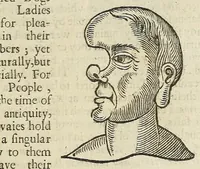 An illustration from Anthropometamorphosis: man transform'd: or, The artificiall changling, historically presented, in the mad and cruel gallantry, foolish bravery, ridiculous beauty, filthy finenesse, and loathsome loveliness of most nations, fashioning and altering their bodies from the mould intended by nature; with figures of those transformations. To which artificial and affected deformations are added, all the native and national monstrosities that have appeared to disfigure the humane fabrick. With a vindication of the regular beauty and honesty of nature (1653)