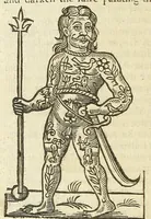 An illustration from Anthropometamorphosis: man transform'd: or, The artificiall changling, historically presented, in the mad and cruel gallantry, foolish bravery, ridiculous beauty, filthy finenesse, and loathsome loveliness of most nations, fashioning and altering their bodies from the mould intended by nature; with figures of those transformations. To which artificial and affected deformations are added, all the native and national monstrosities that have appeared to disfigure the humane fabrick. With a vindication of the regular beauty and honesty of nature (1653)