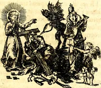 An illustration from Antipathia Amoris Divini et Humani duobus Libris comprehensa, per themata et sententias, insuper et Figuras aeneas, adjectis versibus Gallicis et Hispanicis, illustrata, antehac Antuerpiae Typis data (1694)