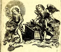 An illustration from Antipathia Amoris Divini et Humani duobus Libris comprehensa, per themata et sententias, insuper et Figuras aeneas, adjectis versibus Gallicis et Hispanicis, illustrata, antehac Antuerpiae Typis data (1694)