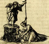 An illustration from Antipathia Amoris Divini et Humani duobus Libris comprehensa, per themata et sententias, insuper et Figuras aeneas, adjectis versibus Gallicis et Hispanicis, illustrata, antehac Antuerpiae Typis data (1694)