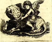 An illustration from Antipathia Amoris Divini et Humani duobus Libris comprehensa, per themata et sententias, insuper et Figuras aeneas, adjectis versibus Gallicis et Hispanicis, illustrata, antehac Antuerpiae Typis data (1694)