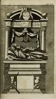 An illustration from The antiquities of St. Peters, or the abbey church of Westminster : containing all the inscriptions, epitaphs, &c. upon the tombs and grave-stones : with the lives, marriages and issue of the most eminent personages therein reposited and their coats of arms truly emblazon'd (1711)