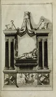 An illustration from The antiquities of St. Peters, or the abbey church of Westminster : containing all the inscriptions, epitaphs, &c. upon the tombs and grave-stones : with the lives, marriages and issue of the most eminent personages therein reposited and their coats of arms truly emblazon'd (1711)