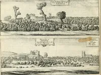 An illustration from The antiquities of Warwickshire illustrated : from records, leiger-books, manuscripts, charters, evidences, tombes, and armes : beautified with maps, prospects, and portraictures (1656)