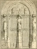 An illustration from Antiquités nationales, ou, Recueil de monumens : pour servir à l'histoire générale et particulière de l'empire françois, tels que tombeaux, inscriptions, statues, vitraux, fresques, etc. : tirés des abbayes, monastères, châteaux, et autres lieux devenus domaines nationaux (1790)