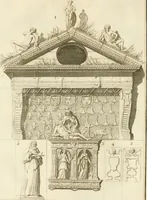 An illustration from Antiquités nationales, ou, Recueil de monumens : pour servir à l'histoire générale et particulière de l'empire françois, tels que tombeaux, inscriptions, statues, vitraux, fresques, etc. : tirés des abbayes, monastères, châteaux, et autres lieux devenus domaines nationaux (1790)
