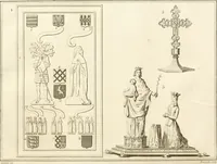An illustration from Antiquités nationales, ou, Recueil de monumens : pour servir à l'histoire générale et particulière de l'empire françois, tels que tombeaux, inscriptions, statues, vitraux, fresques, etc. : tirés des abbayes, monastères, châteaux, et autres lieux devenus domaines nationaux (1790)