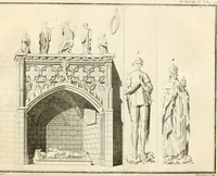 An illustration from Antiquités nationales, ou, Recueil de monumens : pour servir à l'histoire générale et particulière de l'empire françois, tels que tombeaux, inscriptions, statues, vitraux, fresques, etc. : tirés des abbayes, monastères, châteaux, et autres lieux devenus domaines nationaux (1790)