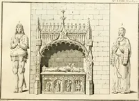 An illustration from Antiquités nationales, ou, Recueil de monumens : pour servir à l'histoire générale et particulière de l'empire françois, tels que tombeaux, inscriptions, statues, vitraux, fresques, etc. : tirés des abbayes, monastères, châteaux, et autres lieux devenus domaines nationaux (1790)