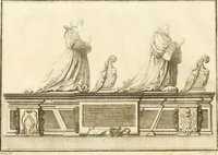 An illustration from Antiquités nationales, ou, Recueil de monumens : pour servir à l'histoire générale et particulière de l'empire françois, tels que tombeaux, inscriptions, statues, vitraux, fresques, etc. : tirés des abbayes, monastères, châteaux, et autres lieux devenus domaines nationaux (1790)