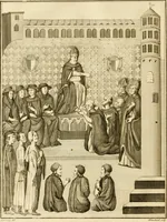 An illustration from Antiquités nationales, ou, Recueil de monumens : pour servir à l'histoire générale et particulière de l'empire françois, tels que tombeaux, inscriptions, statues, vitraux, fresques, etc. : tirés des abbayes, monastères, châteaux, et autres lieux devenus domaines nationaux (1790)