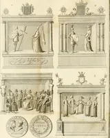 An illustration from Antiquités nationales, ou, Recueil de monumens : pour servir à l'histoire générale et particulière de l'empire françois, tels que tombeaux, inscriptions, statues, vitraux, fresques, etc. : tirés des abbayes, monastères, châteaux, et autres lieux devenus domaines nationaux (1790)