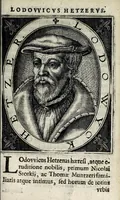 An illustration from Apocalypsis insignium aliquot haeresiarcharum : qua visiones & insomnia ipsis per somnia patefactae, blasphemias puta inauditas, ac deliramenta enthysiastica revelantur, unaq́ue opera vitae ac mortes coelo latino donantur : superadditae septendecim eorum, qui insigni supra reliquos temeritate ac depudendi audacia eminere visi, icones aereis expressae (1608)